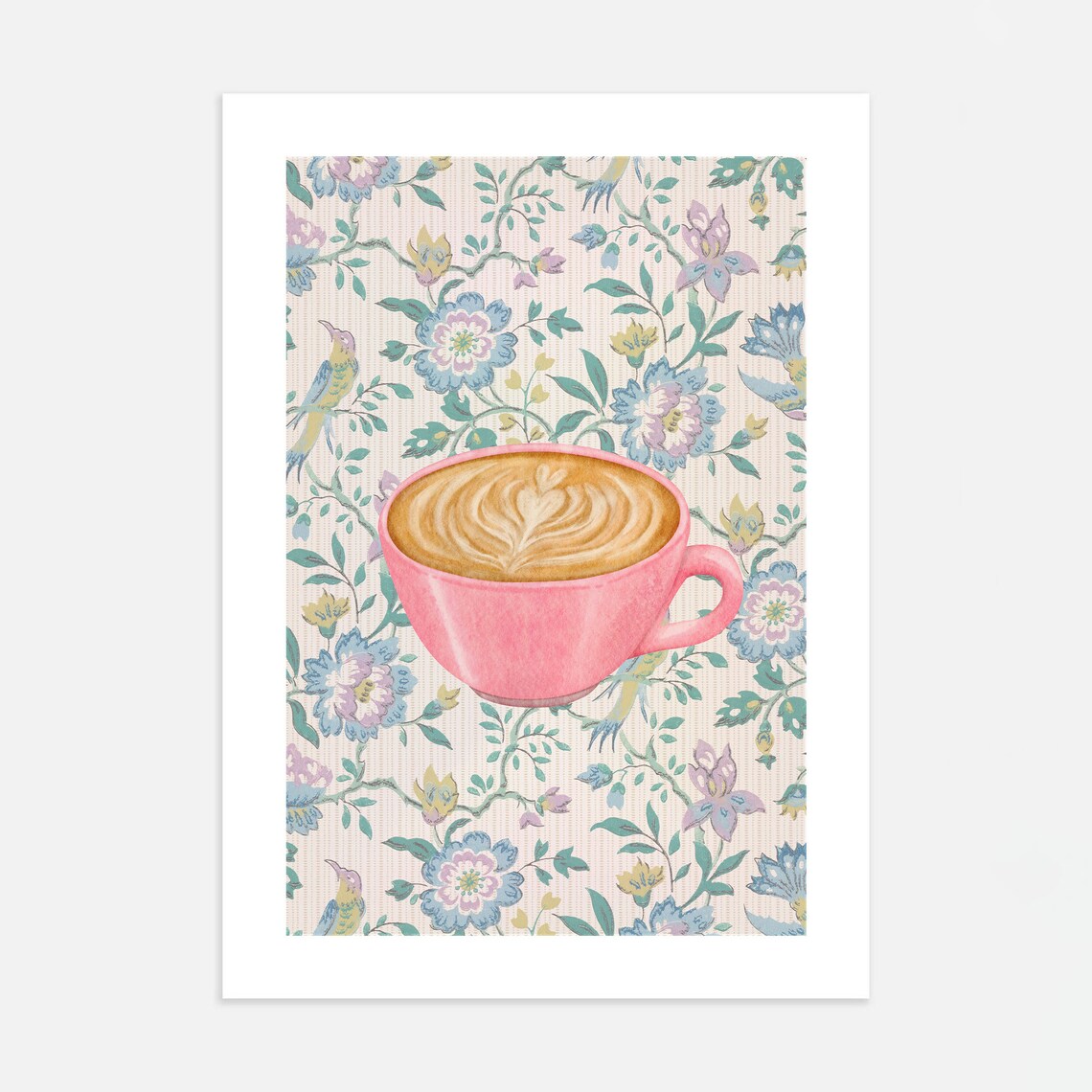 Pink Latte Cup Heart Art Floral Chintz Coffee Cozy Kitchen Poster - Image 4