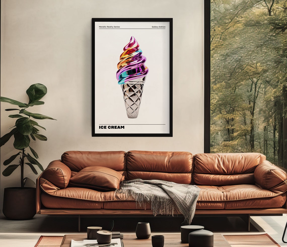 Holographic Metallic Ice Cream Cone Sculpture Pop Art Poster - Image 3