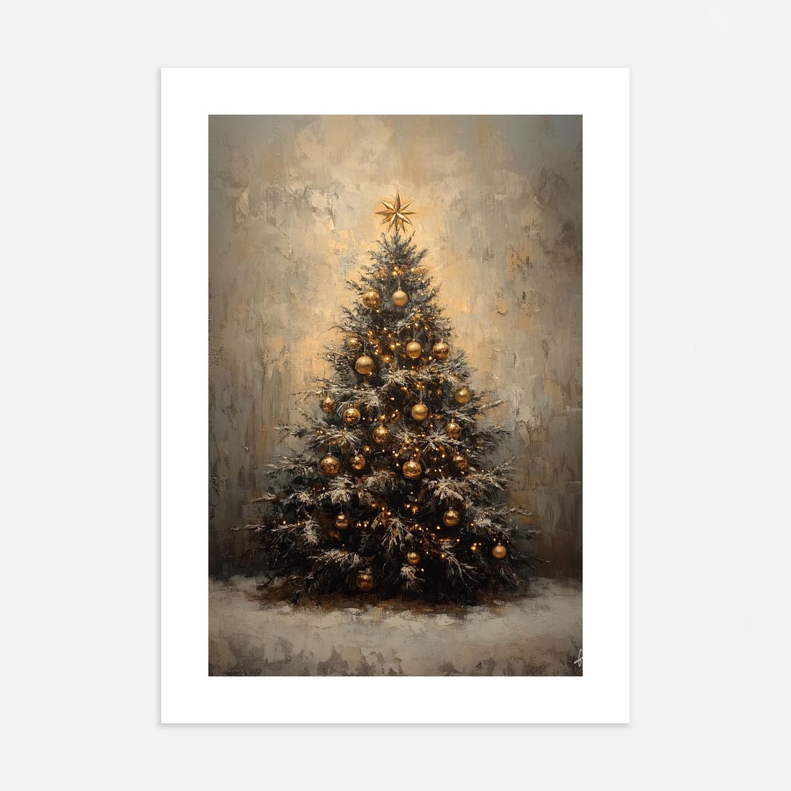 Snowy Christmas Tree Gold Baubles Moody Winter Holiday Poster - Image 2