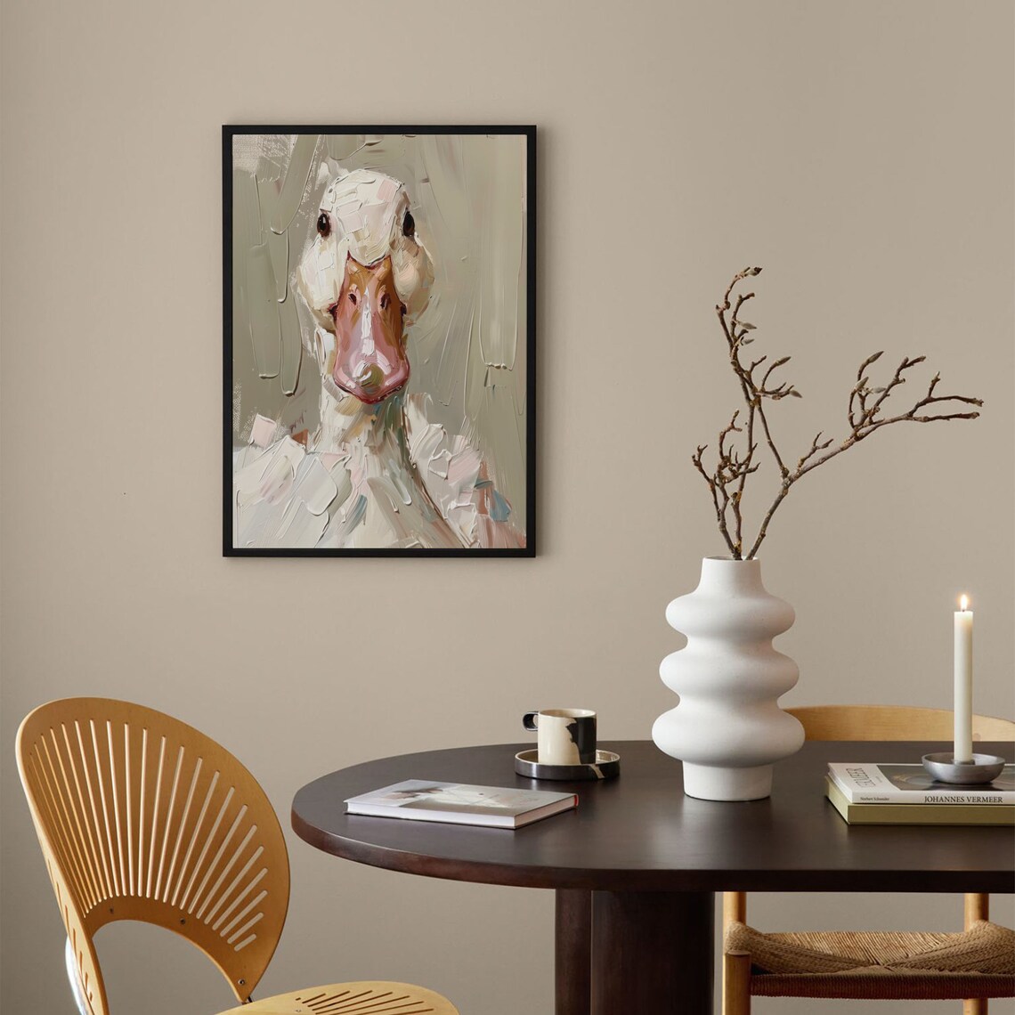 White Duck Portrait Oil Painting Cute Farm Animal Nursery Decor Poster - Image 2