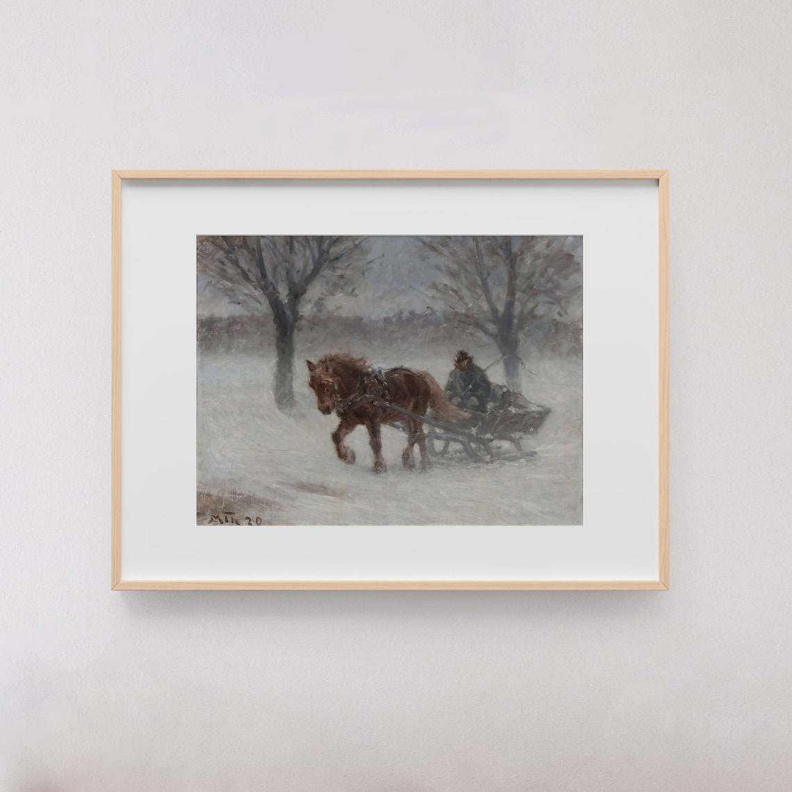 Country Winter Sleigh Ride Painting Vintage Holiday Farmhouse Wall Art Rustic Winter Oil Painting Snowy Vintage Cottage Print - Image 4