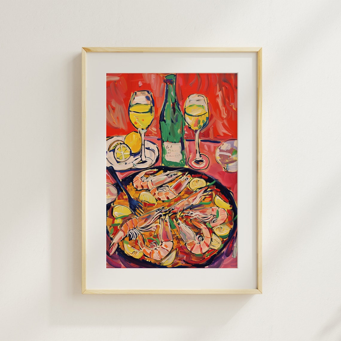 Spanish Paella Shrimp Pan Colorful Wine Still Life Food Poster - Image 3