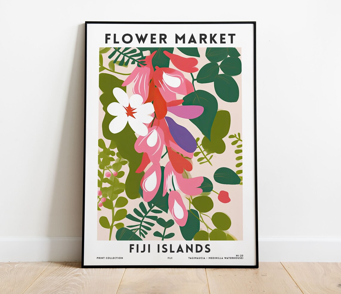 Fiji Flower Market Poster, Tropical Floral Art Print