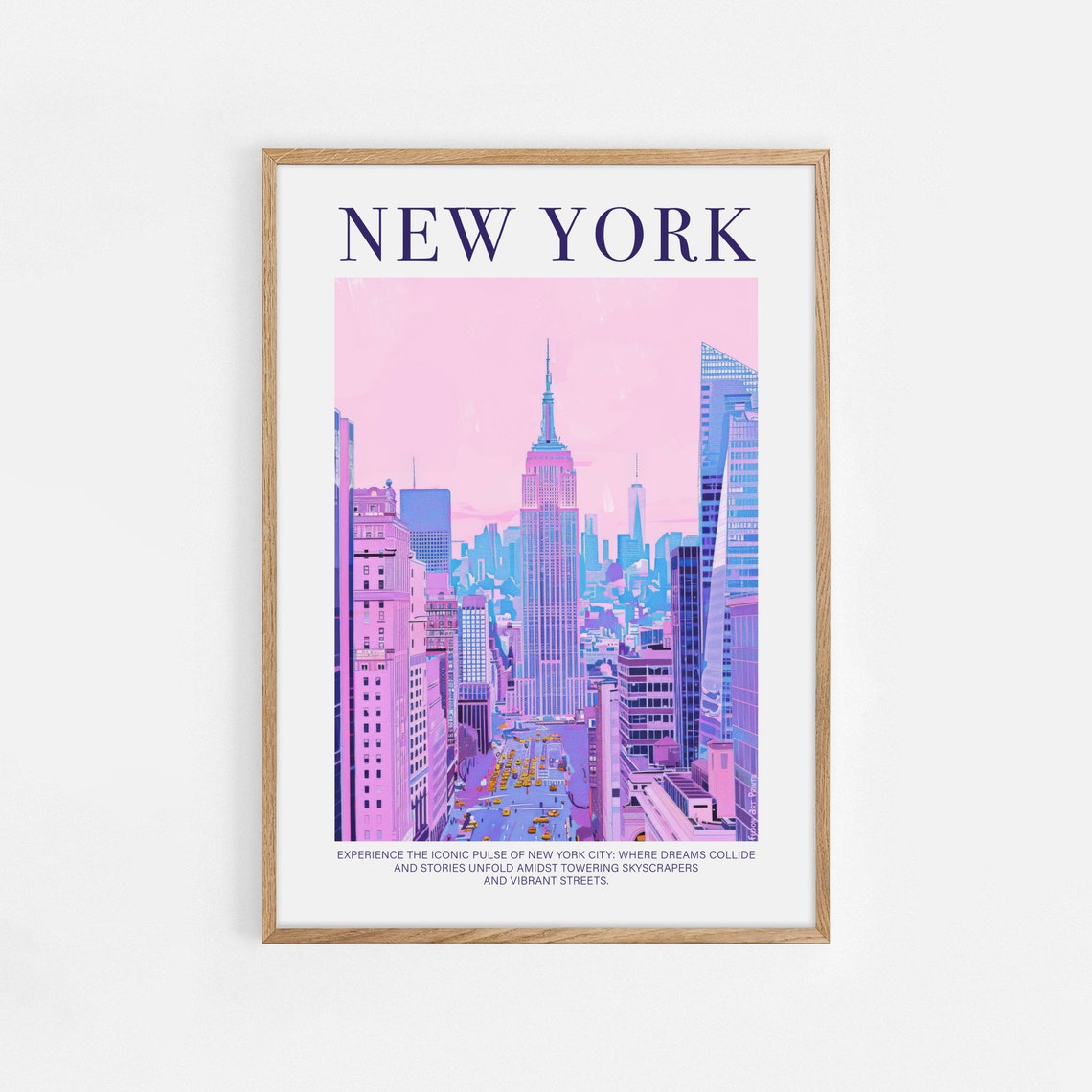 New York City Travel Print Art Pink Green Nyc Travel Exhibition Print Cute Trendy Wall Art Retro New York Skyline Print