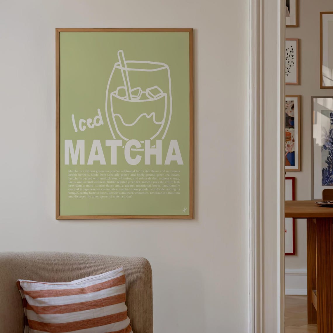 Iced Matcha Line Art Sage Green Modern Kitchen Beverage Poster - Image 4