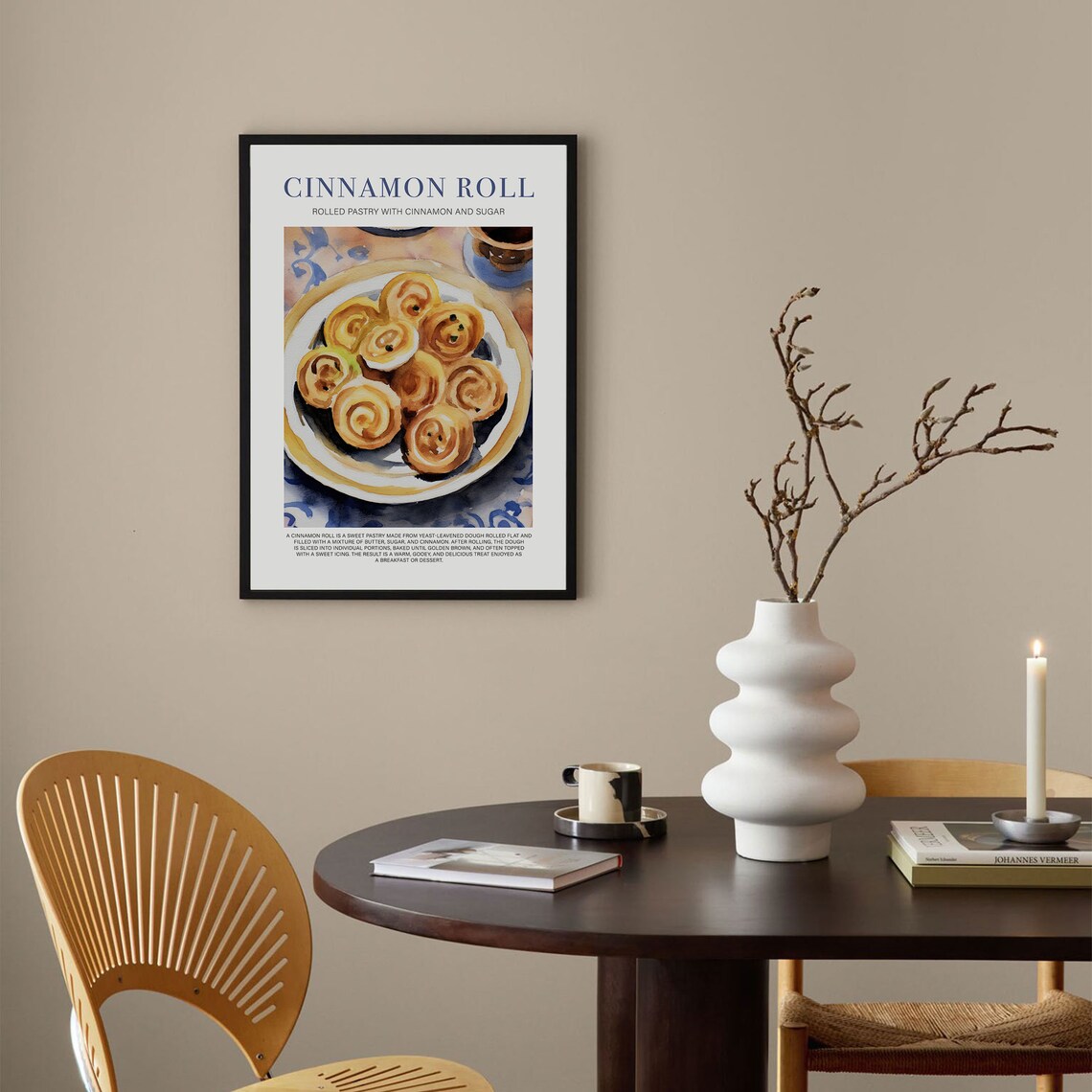 Cinnamon Roll Watercolor Pastry Illustration Modern Kitchen Food Poster - Image 3