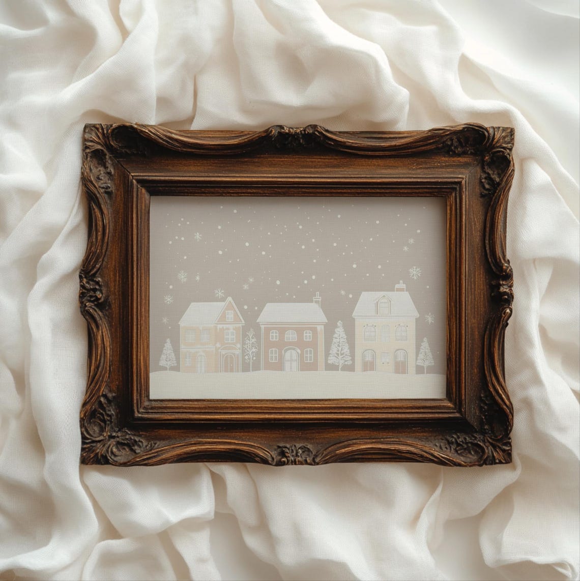 White Art Christmas Pastel Christmas Village Watercolor Cute Pastel Holiday Houses Winter Art Watercolour Painting Winter Wall Art 753 - Image 3