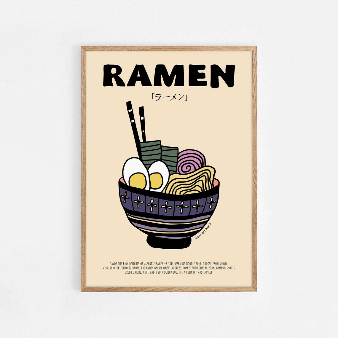 Ramen Noodle Bowl Cartoon Japanese Food Cream Kitchen Poster
