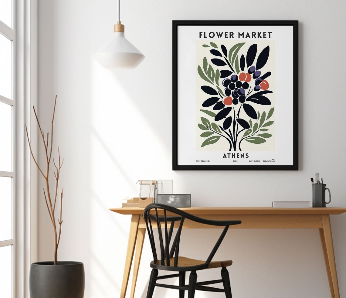 Athens Flower Market Olive Branch Greece Botanical Art Poster - Image 2