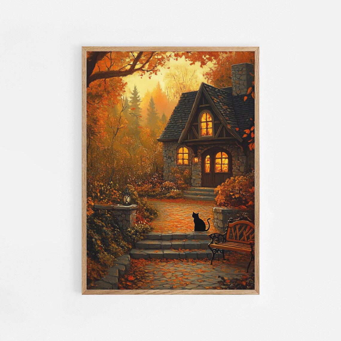 Black Cat Autumn Farmhouse Fall Art Print - Image 3