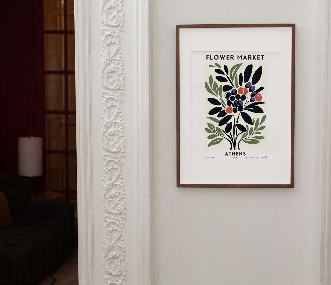 Athens Flower Market Olive Branch Greece Botanical Art Poster - Image 3