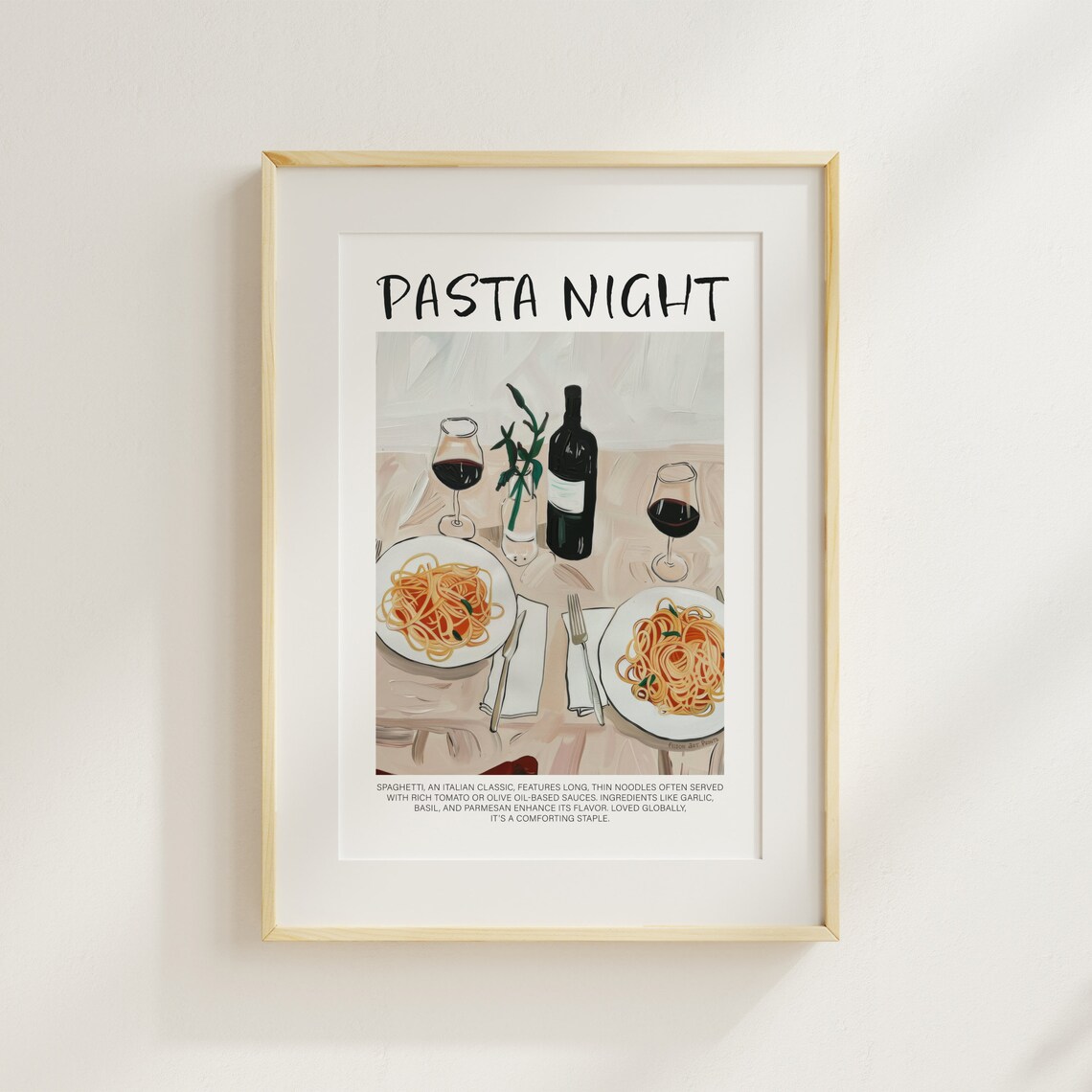 Pasta Night Spaghetti Wine Dinner Italian Kitchen Food Art Poster - Image 2