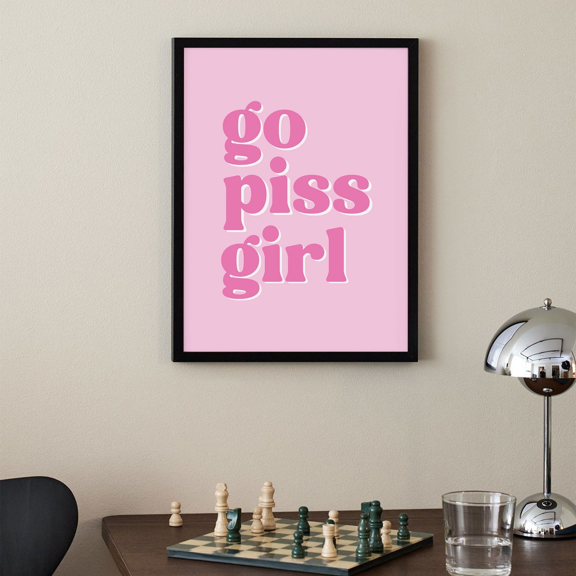 Go Piss Girl Funny Pink Retro Bathroom Typography Quote Decor Poster - Image 2