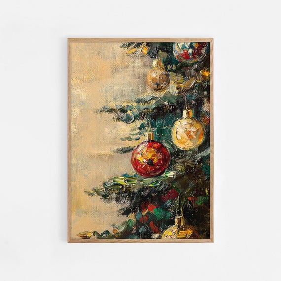 Christmas Tree Print Christmas Decor Wall Art Moody Natural Antique Holiday Winter Evergreen Tree Painting 761