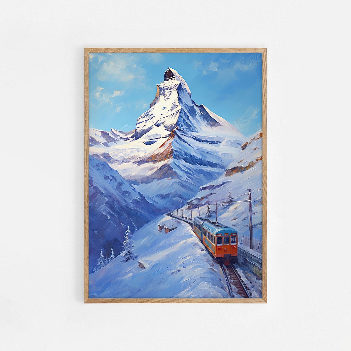 Matterhorn Swiss Alps Snowy Peak Train Winter Mountain Poster
