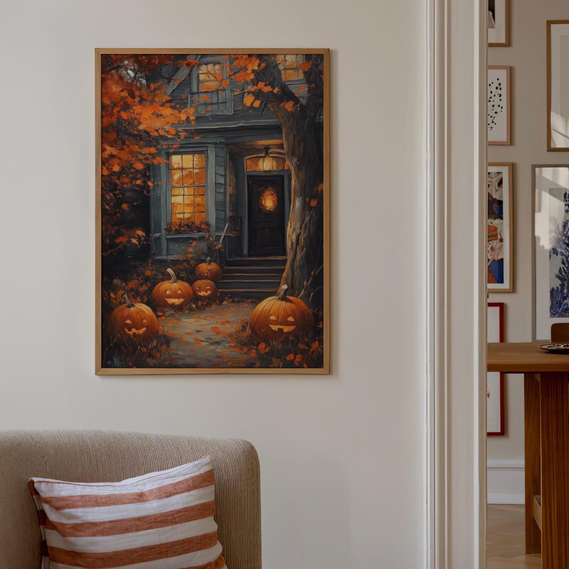 Halloween Porch With Jack O Lanterns Cozy Evening Painting Poster - Image 2