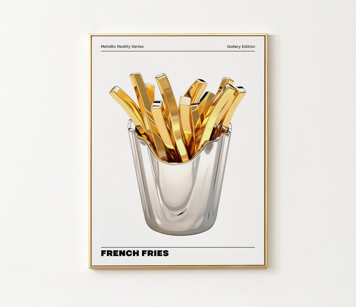 French Fries Print Retro French Fries Poster French Fries Kitchen Wall Art Retro Vintage French Fries Vibrant Chrome Holographic Poster