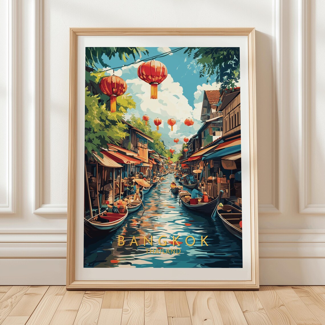 Framed Bangkok Thailand Floating Market Red Lanterns Travel Poster