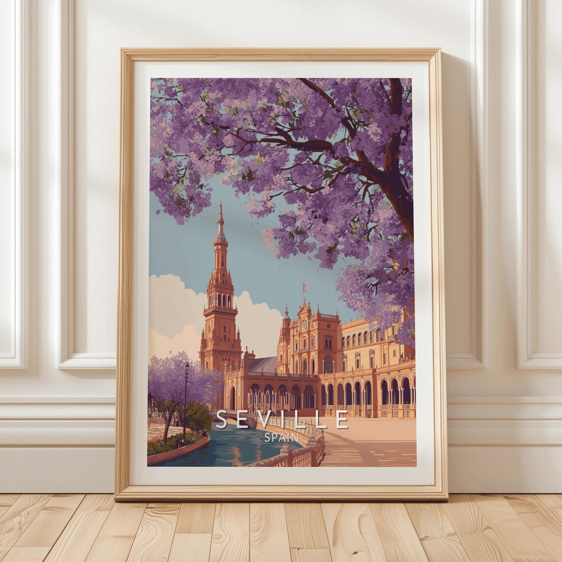 Seville Spain Plaza De Espana Framed Jacaranda Travel Poster