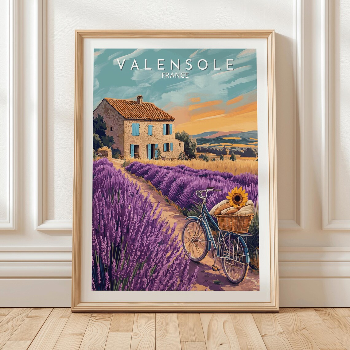 Valensole France Lavender Field Bicycle Sunset Travel Poster