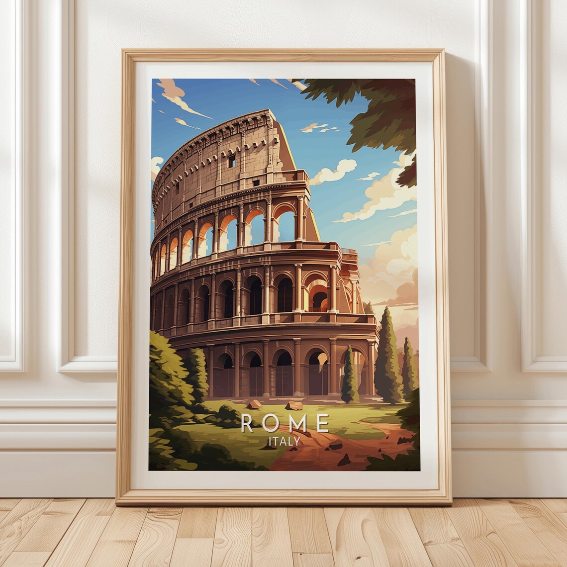Rome Colosseum Italy Vintage Travel Poster Framed Amphitheatre Art