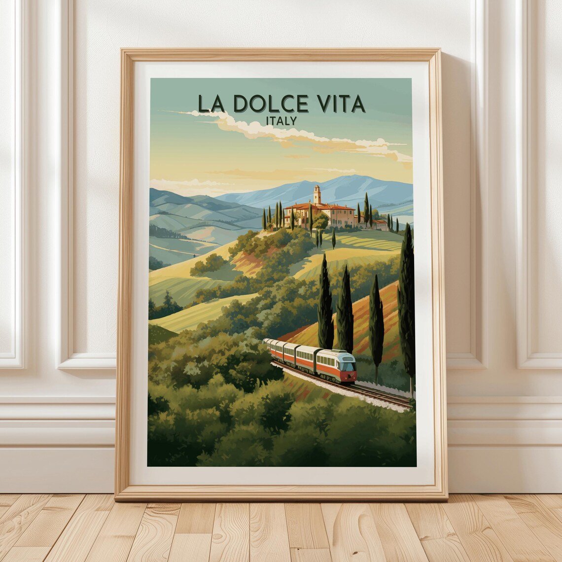 La Dolce Vita Italy Vintage Train Tuscan Hills Villa Railway Poster