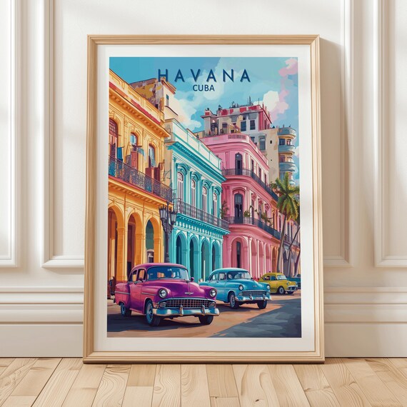 Havana Cuba Classic Cars Colorful Architecture Travel Poster