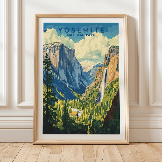 Yosemite National Park El Capitan Waterfall Sunlit Valley Travel Poster
