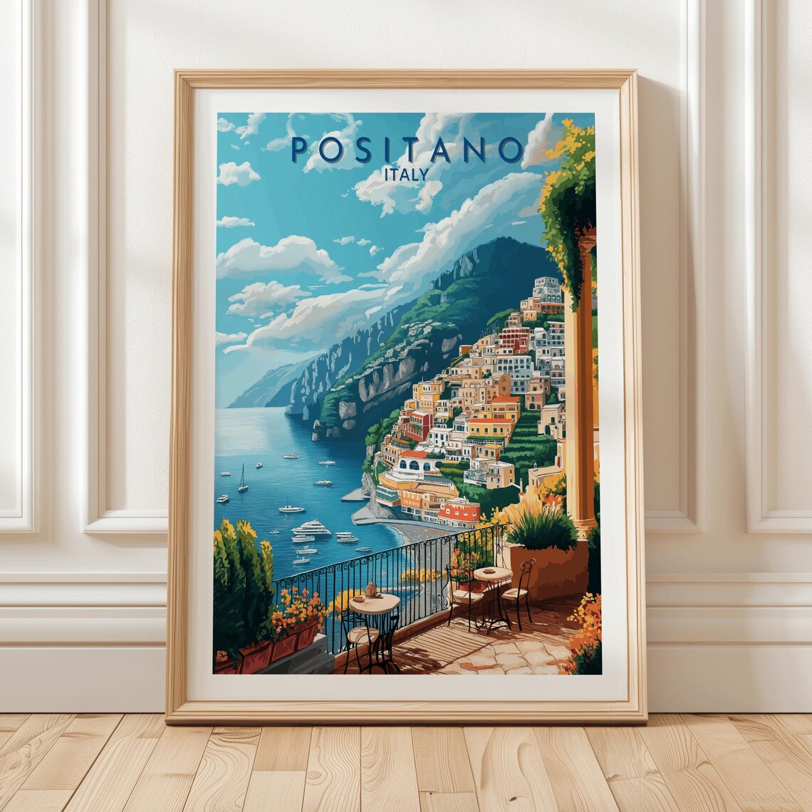Positano Italy Terrace Cafe Amalfi Coast Cliffside View Travel Poster