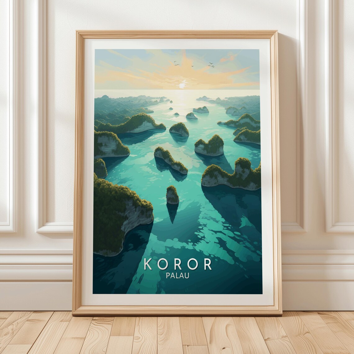 Koror Palau Rock Islands Turquoise Lagoon Aerial Sunrise Poster