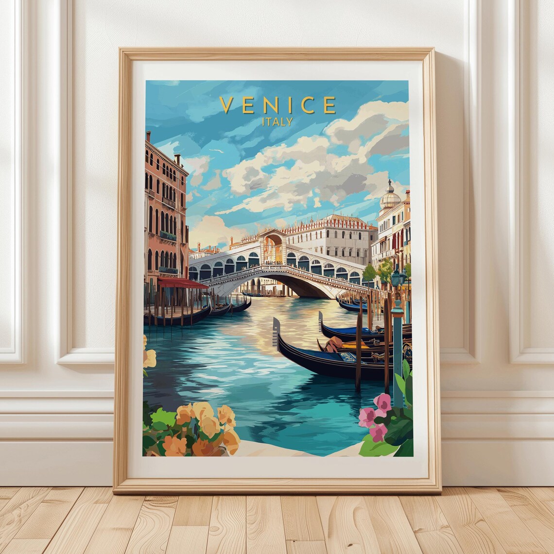 Venice Italy Rialto Bridge Gondolas Grand Canal Travel Poster