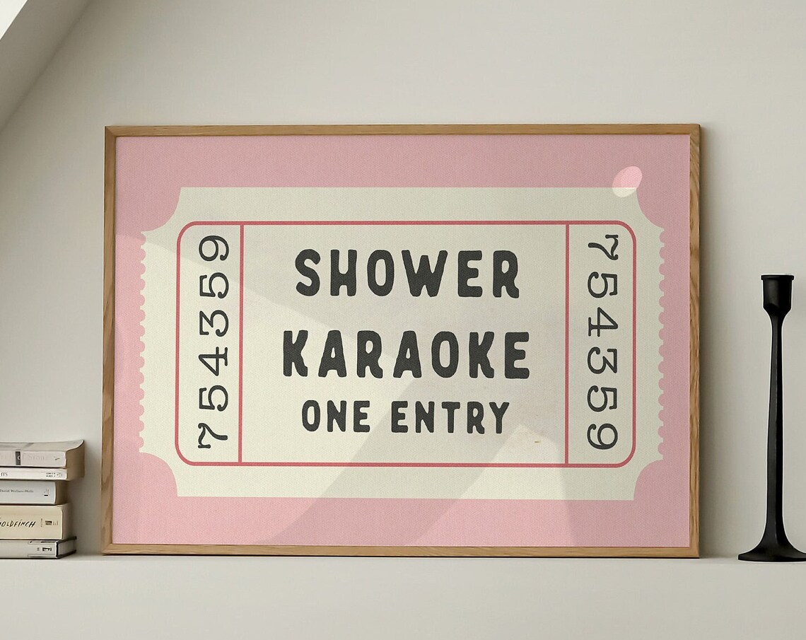Shower Karaoke Ticket, Retro Pink Bathroom Art Print - Image 4