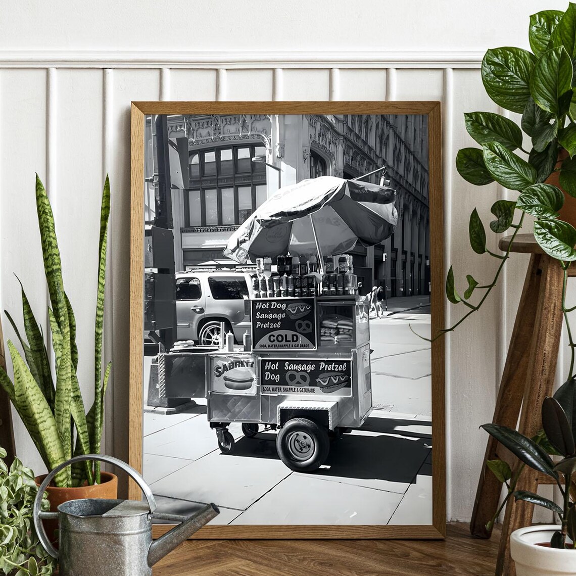 New York City Sabrett Hot Dog Cart Black White Street Photo Poster