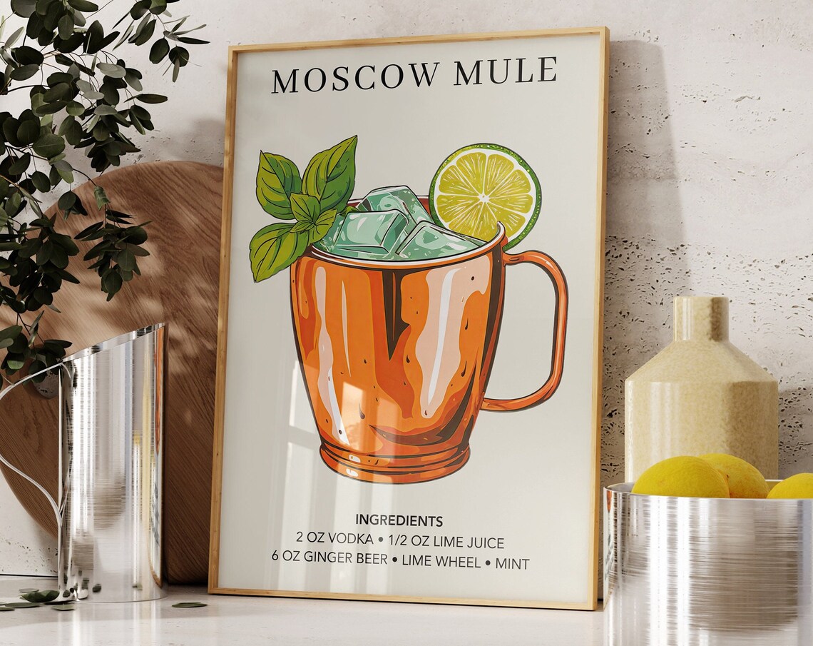 Moscow Mule Retro Watercolor Cocktail Art Print