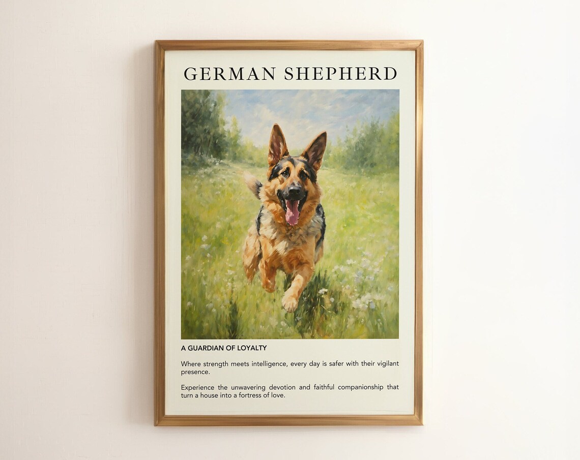 German Shepherd Dog Vintage Oil Poster Print