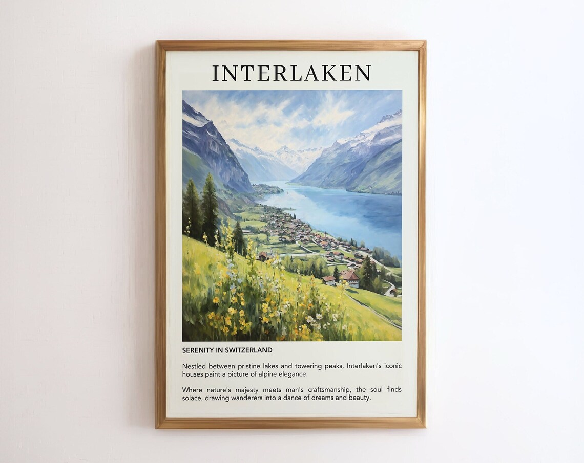 Interlaken Switzerland Vintage Travel Poster, Countryside