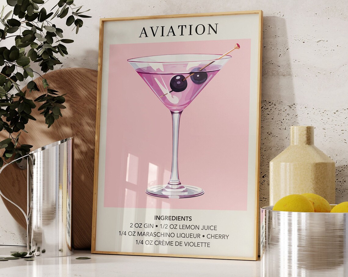 Aviation Cocktail Retro Vintage Art Print