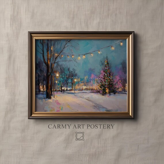 Winter Park Glowing Christmas Tree String Lights Impressionist Poster