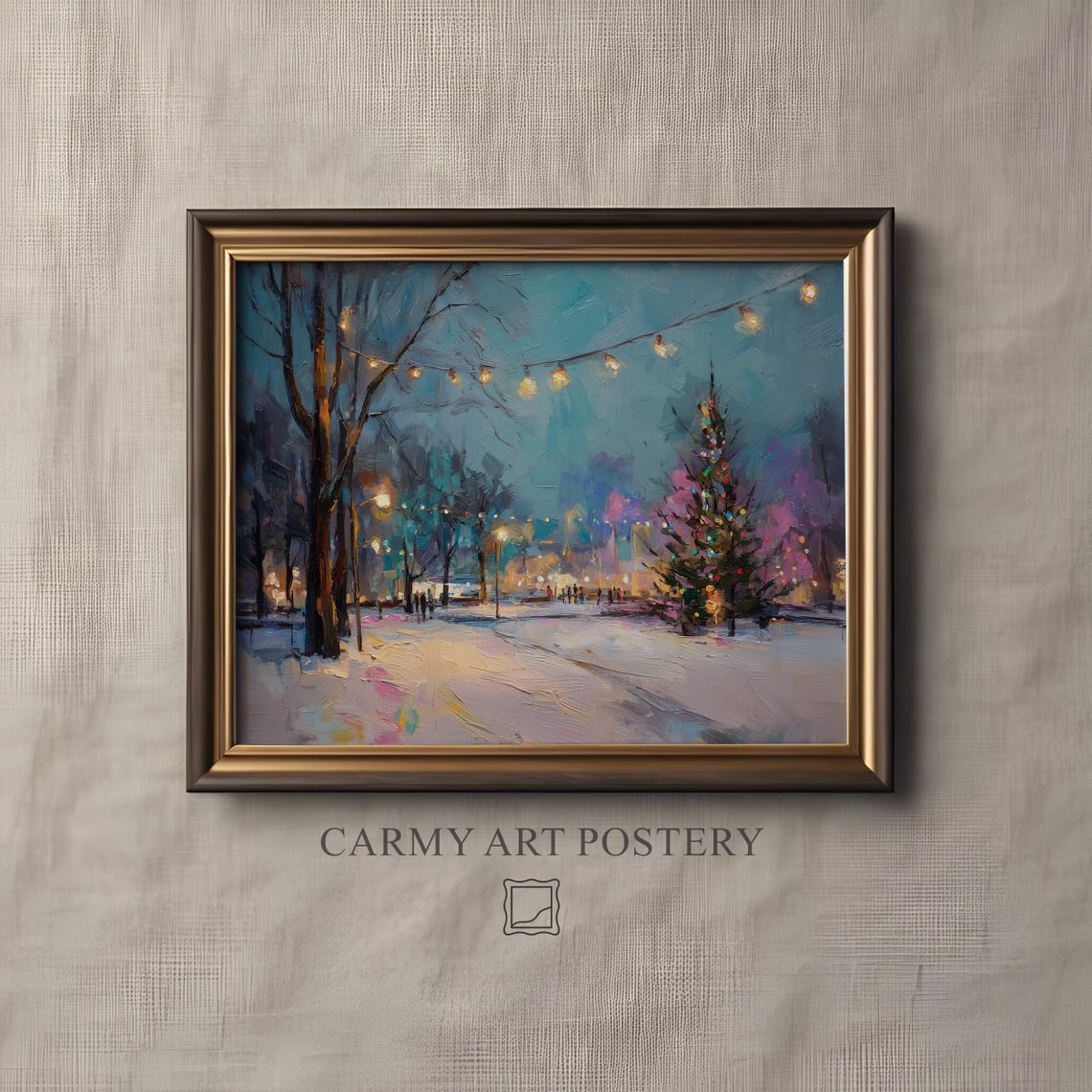 Winter Park Glowing Christmas Tree String Lights Impressionist Poster