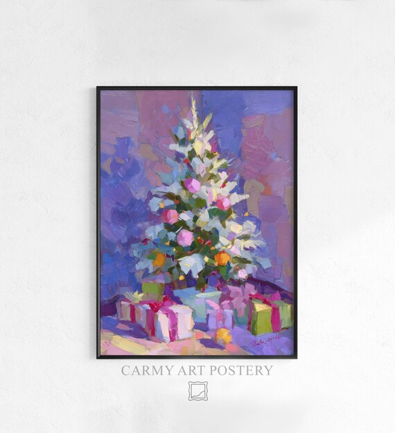 Purple Impressionist Christmas Tree Gifts Colorful Art Poster