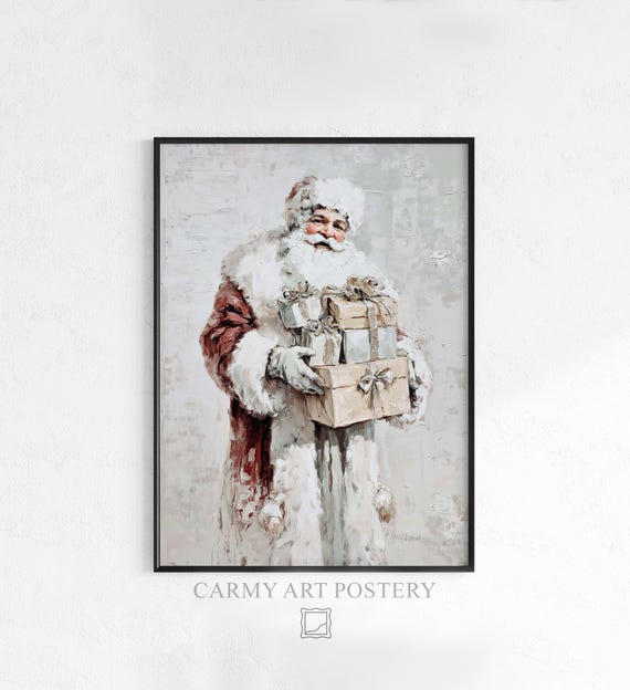 Vintage Santa Claus Print Cozy Wall Art Rustic Christmas Decor Whimsical Gift Illustration 347
