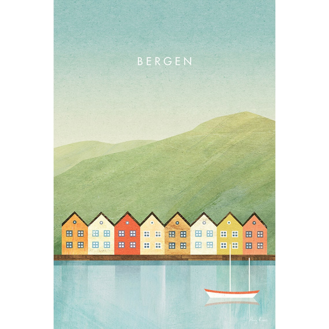 Bergen Norway Travel Poster, Henry Rivers - Image 3