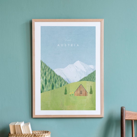 Austria Travel Poster, Minimalist Vintage Retro Style