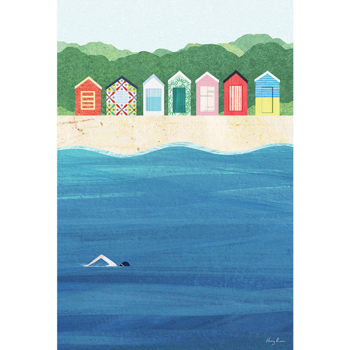 Beach Huts by Henry Rivers, Coastal Art Print - Image 3