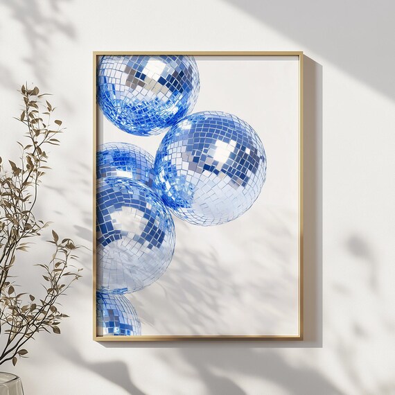 Blue Disco Mirror Balls Cluster Retro Party Decor Art Poster