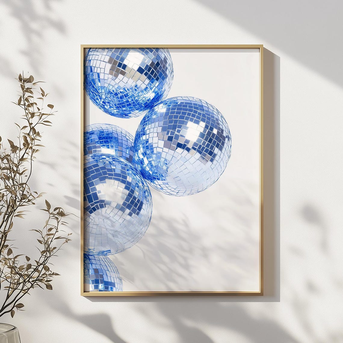 Blue Disco Ball Wall Art Print Funky Retro Party Decor Poster Shiny Mirror Dance Themed Room Gift For Her