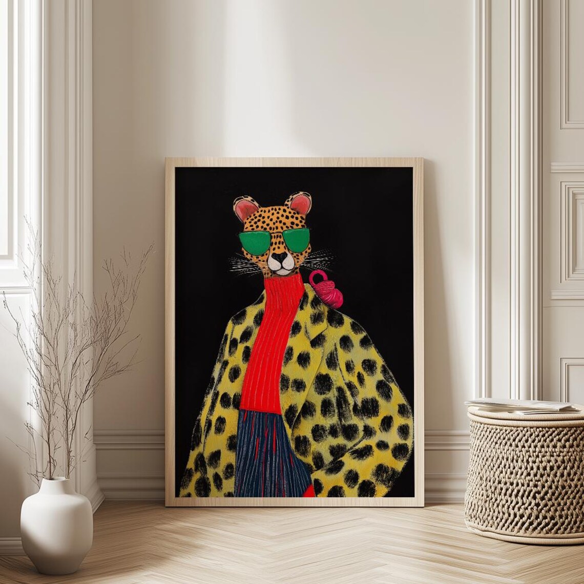 Fashion Cheetah in Sunglasses and Spotted Coat Funny Animal Poster