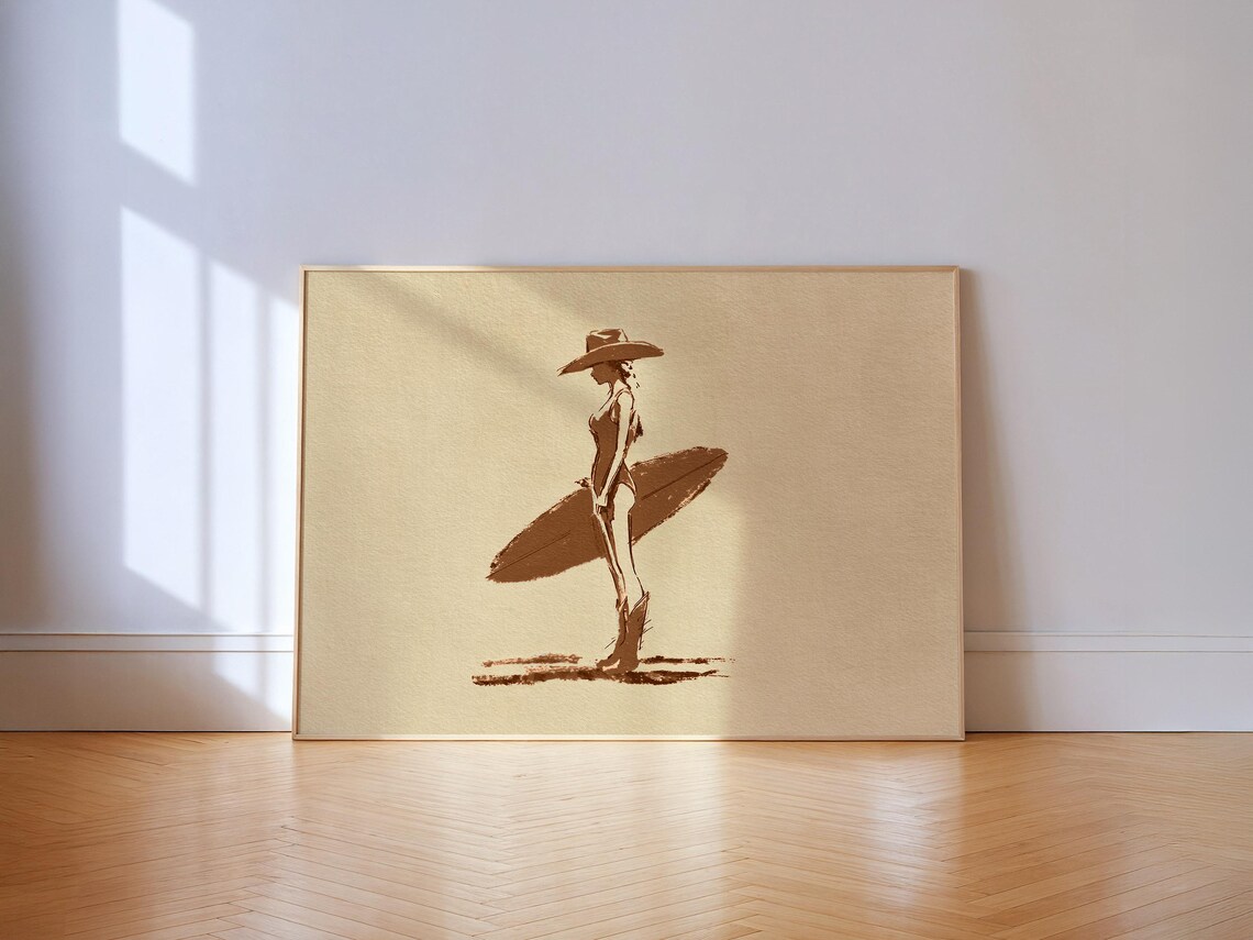Cowgirl Surfer Surf Print, Western Beach Decor