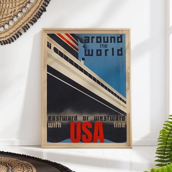 Vintage Ocean Liner Travel Poster Art Deco Nautical Print