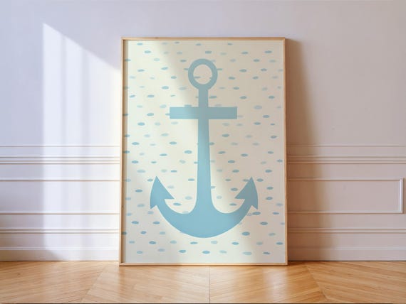 Pastel Blue Anchor Art Print Nautical Boho Coastal Wall Decor Poster For Nursery
